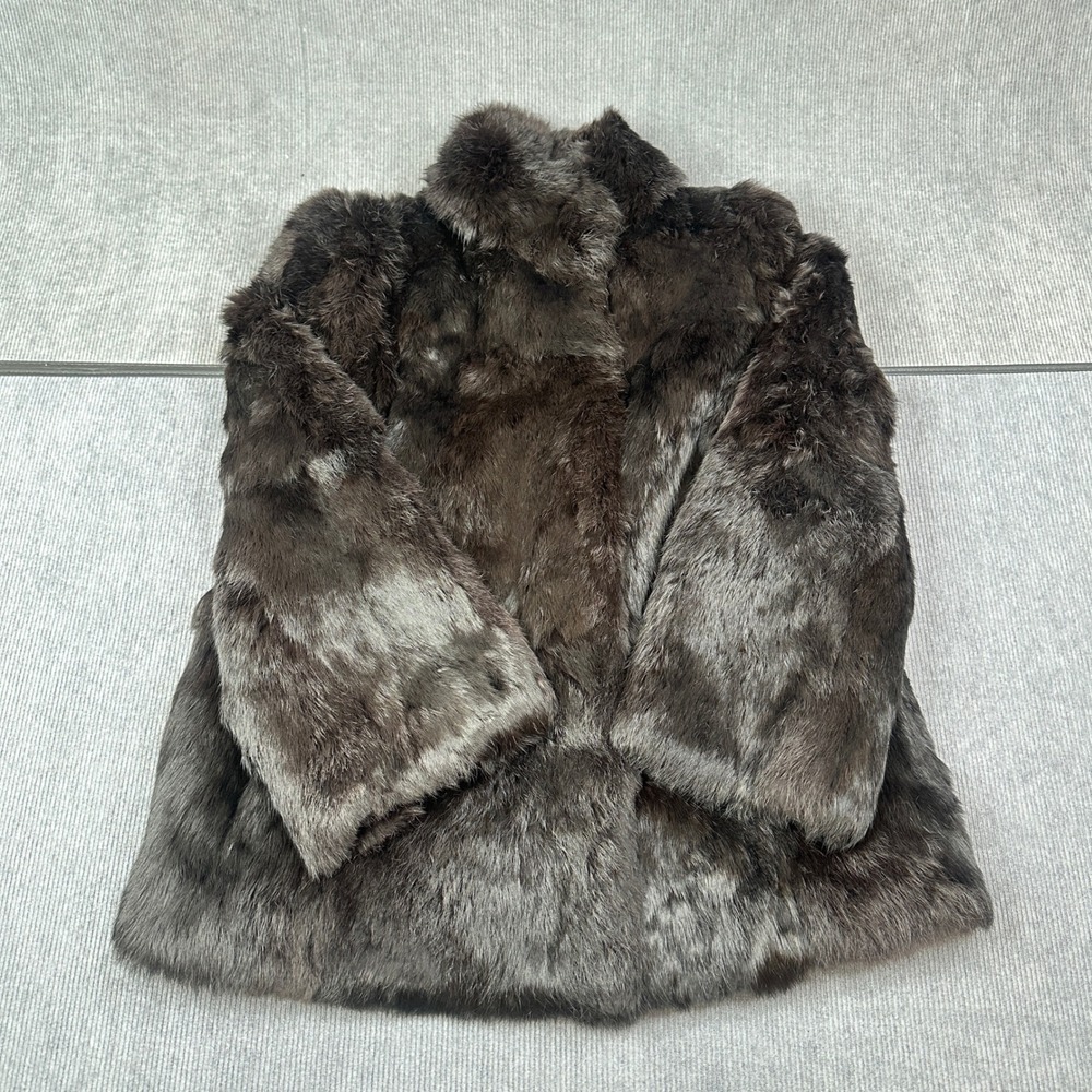 Vintage My Fur‎ Lady Brown Rabbit Fur Coat Jacket Size 14 Stand Collar Retro